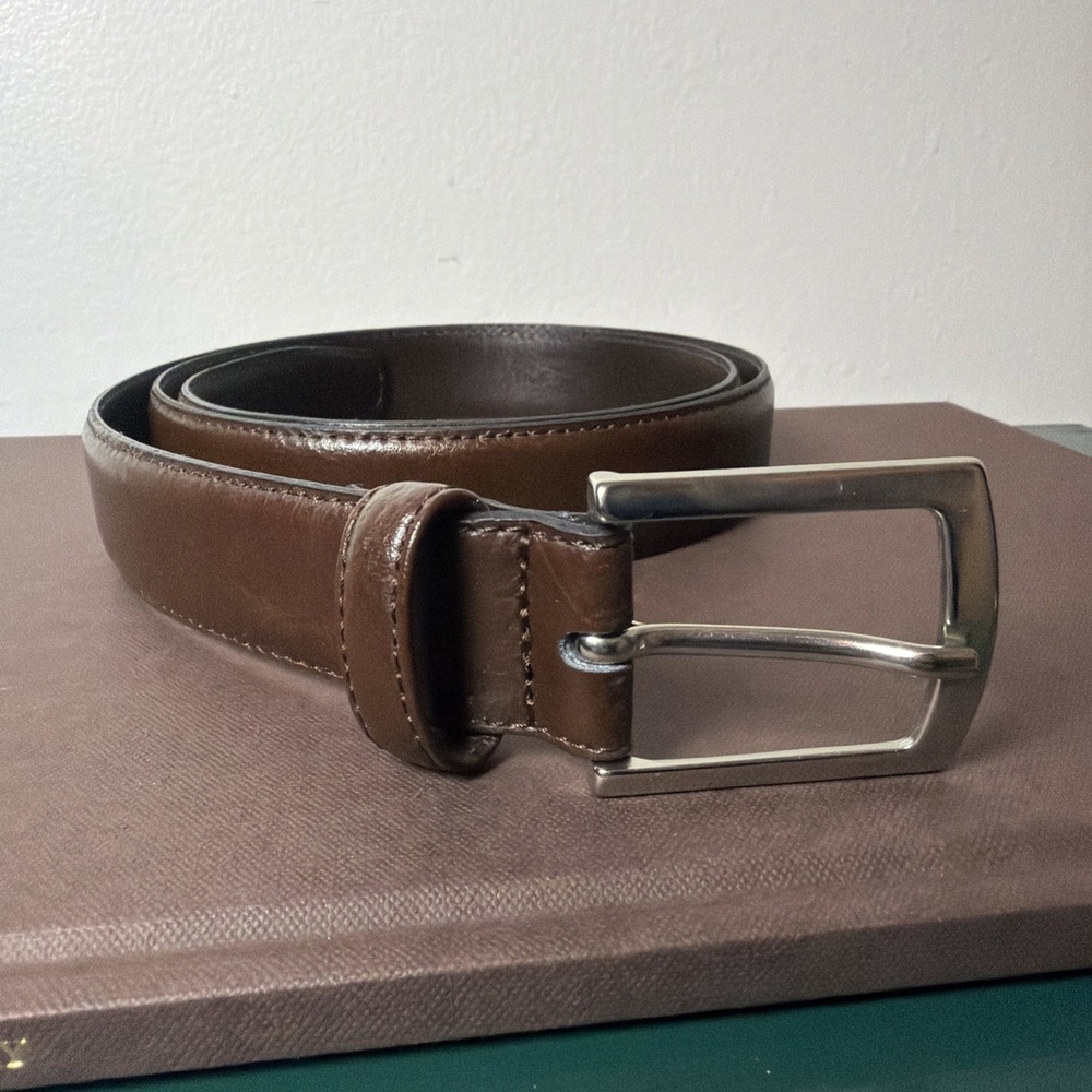 Classic‎ Chocolate Brown Genuine Leather Women's Belt Sz 38 Italy